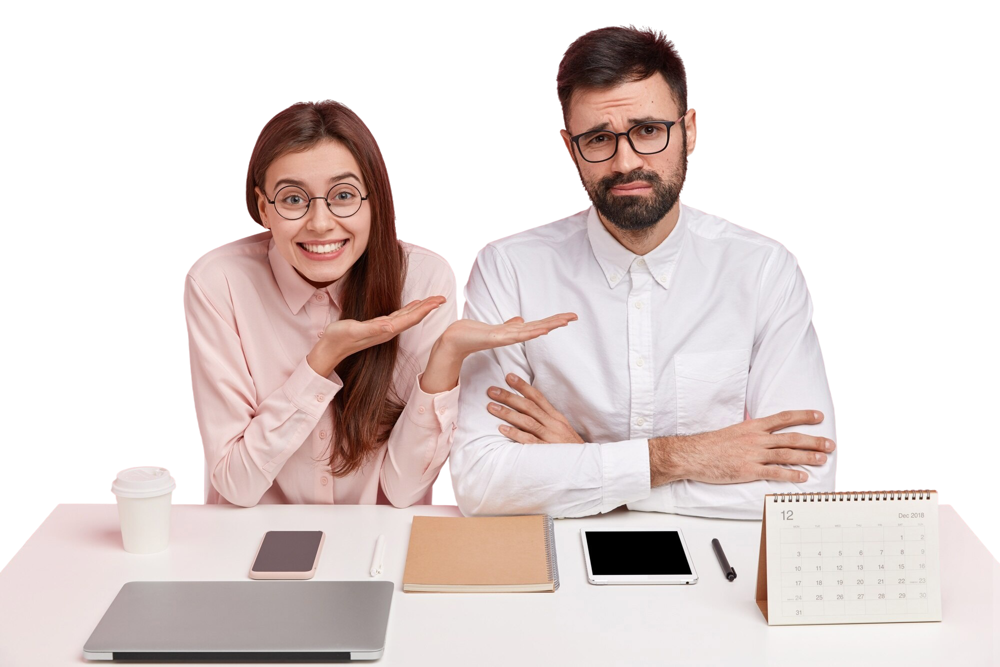 young-coworkers-sitting-desk-with-gadgets-calendar
